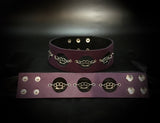 SUEDE LINED LEATHER CHOKER AND WRIST CUFF SET W/CHARMS