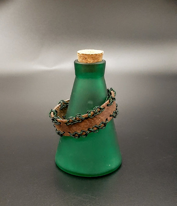 GREEN CHAINMAIL LEATHER BRACELET (7