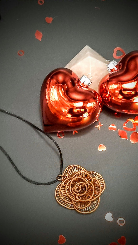 COPPER WIRE WRAPPED ROSE PENDANT