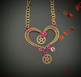 HOT PINK AND GOLD GEARS  HEART PENDANT