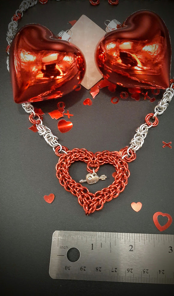 RED CHAINMAIL HEART NECKLACE
