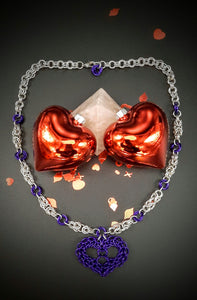 PURPLE CHAINMAIL HEART NECKLACE